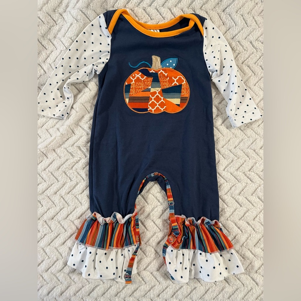 Girls Polka Dot Pumpkin Romper. New Boutique
